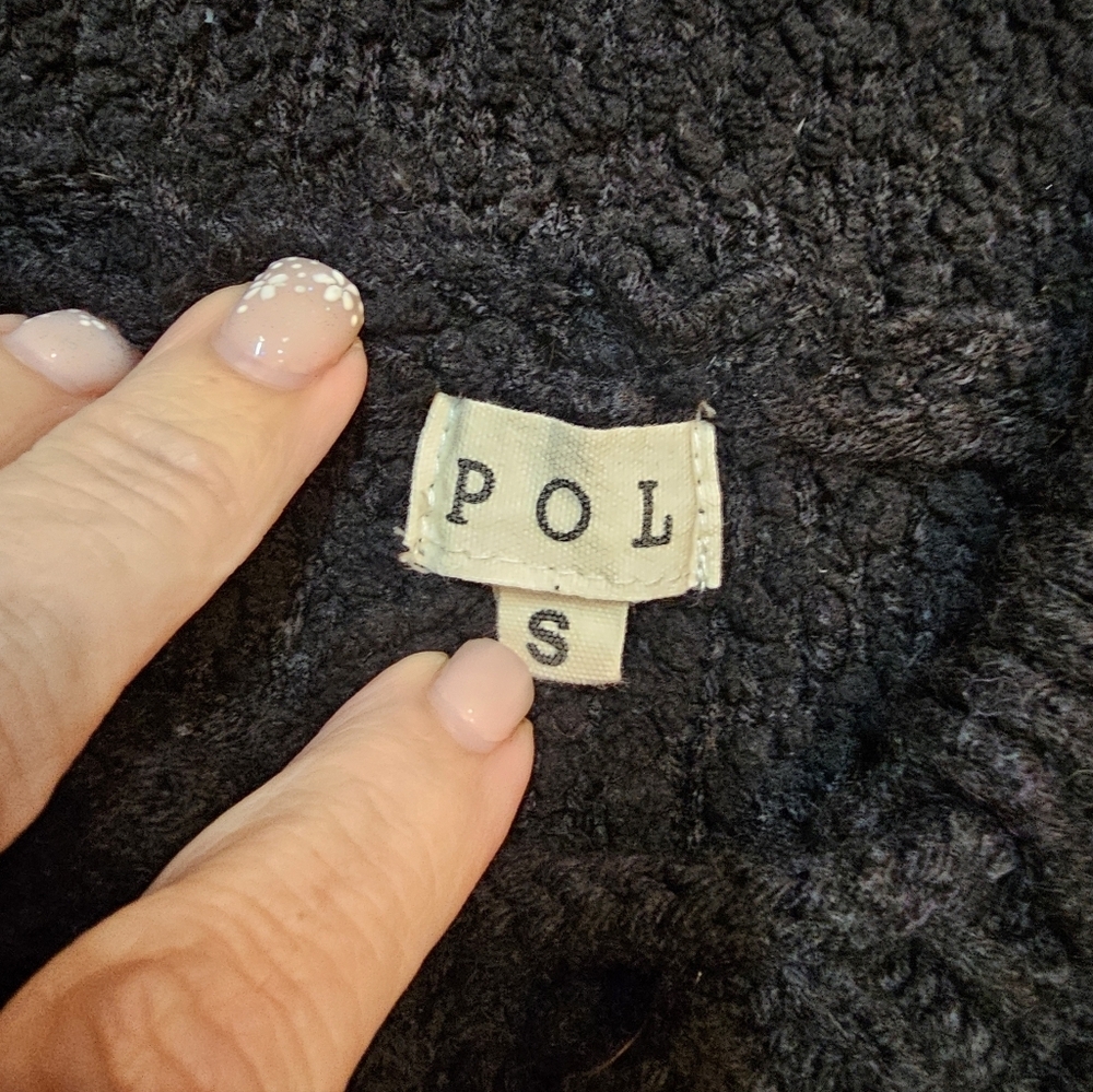POL Black Textured Knit Hoodie Sweater Women’s Size S Cozy Boho Pullover - Picture 5 of 10